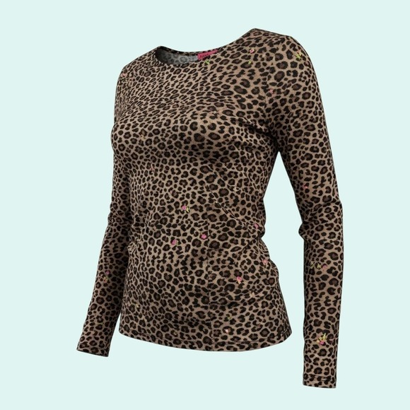 Betsey Johnson Tops - Betsey Johnson Size M Leopard Floral Top Y2K Indie Stretch Blouse